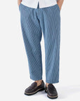 universal works hi water trouser indigo hickory stripe denim