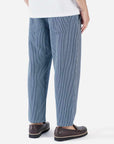 universal works hi water trouser indigo hickory stripe denim