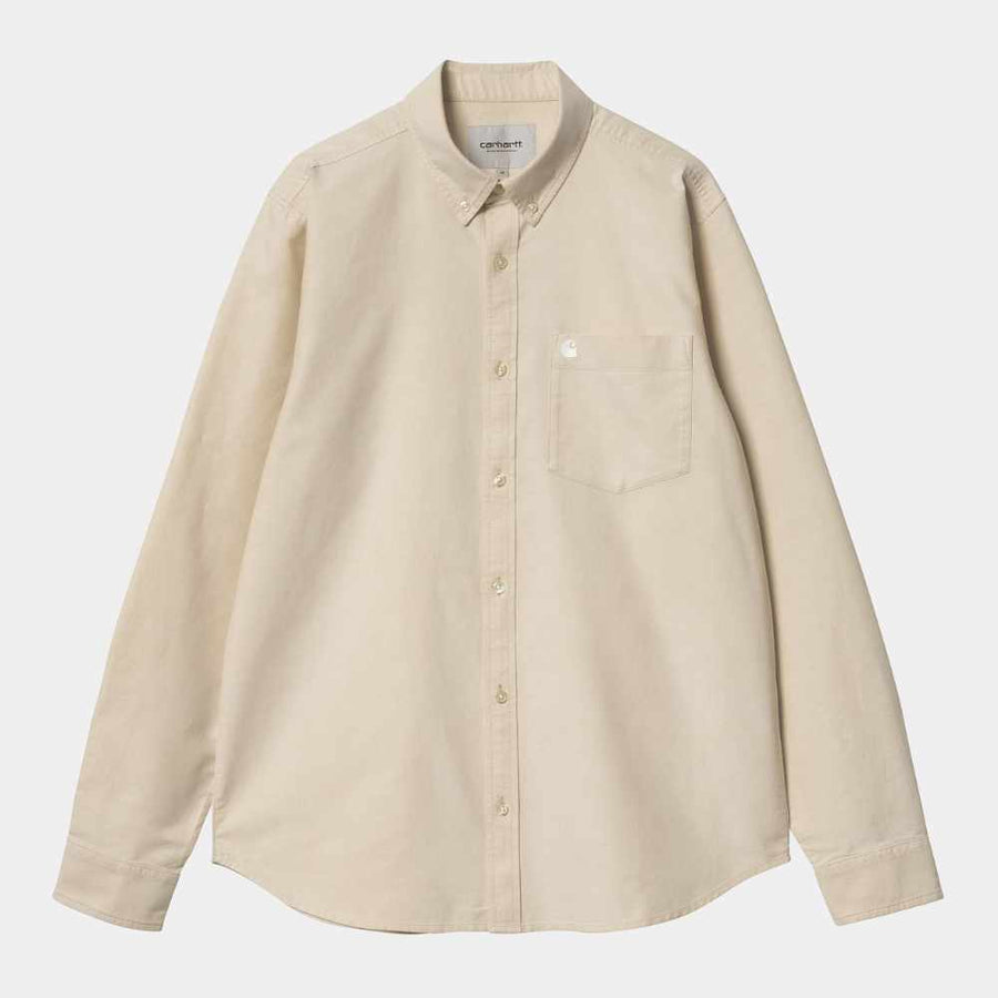 carhartt wip long sleeve c-logo shirt cornsilk white