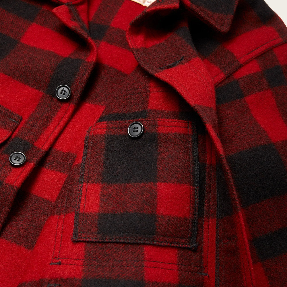 filson mackinaw wool cruiser jacket red black plaid