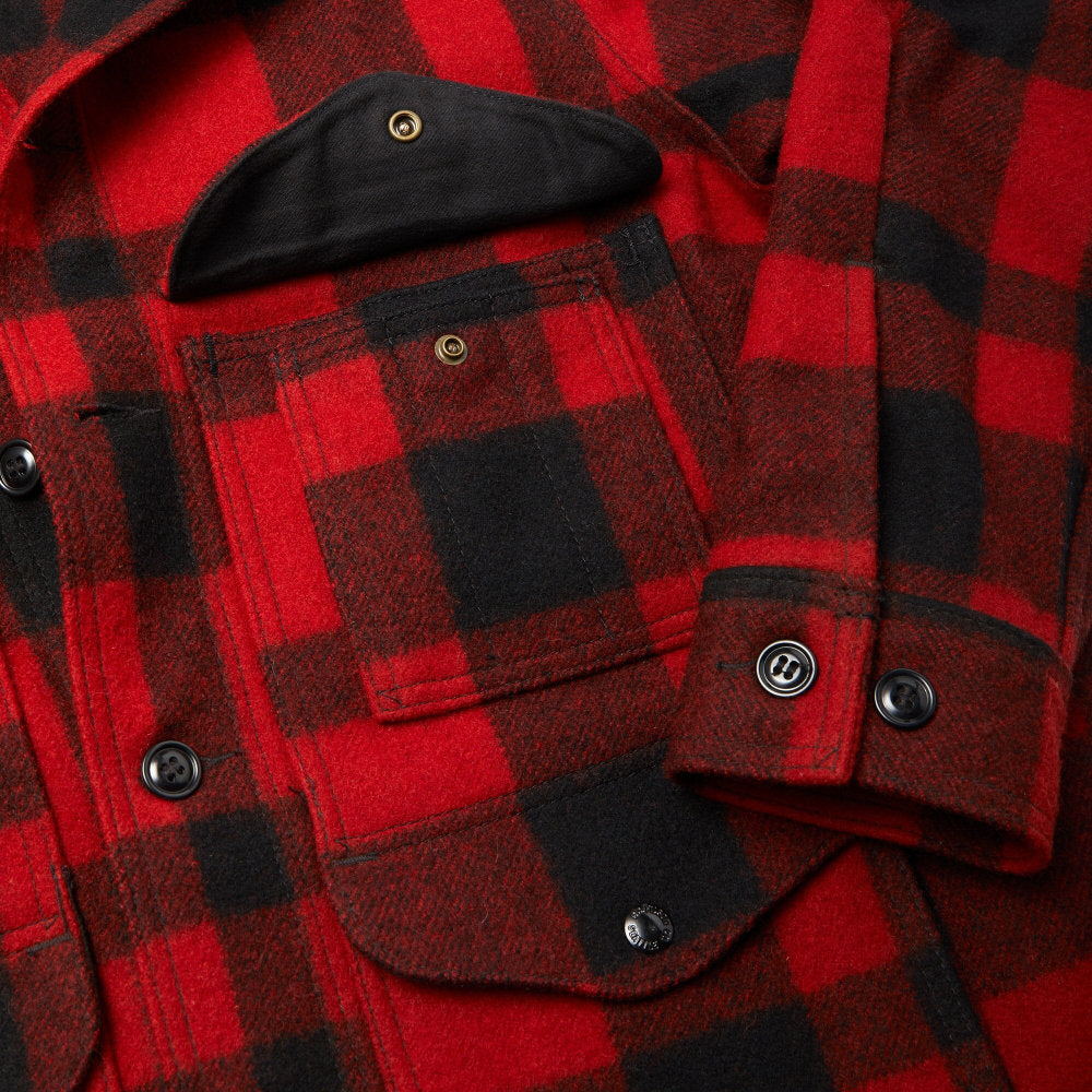 filson mackinaw wool cruiser jacket red black plaid