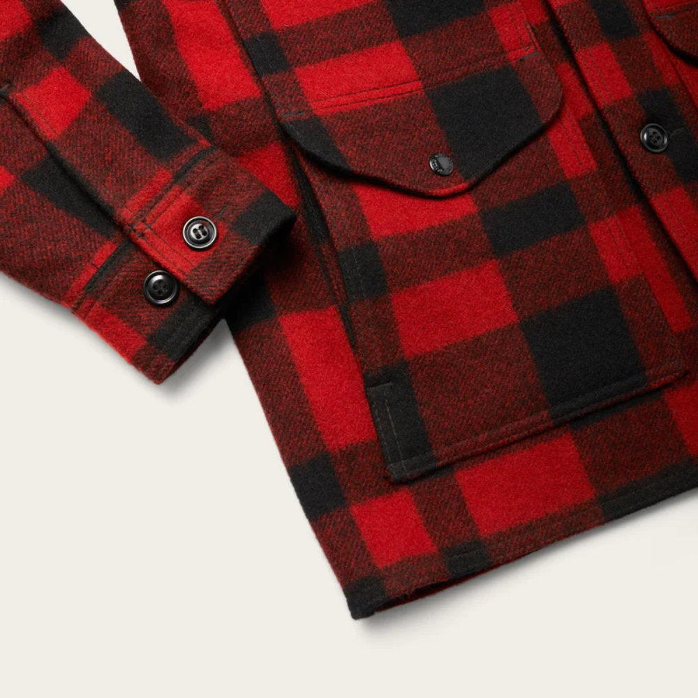 filson mackinaw wool cruiser jacket red black plaid