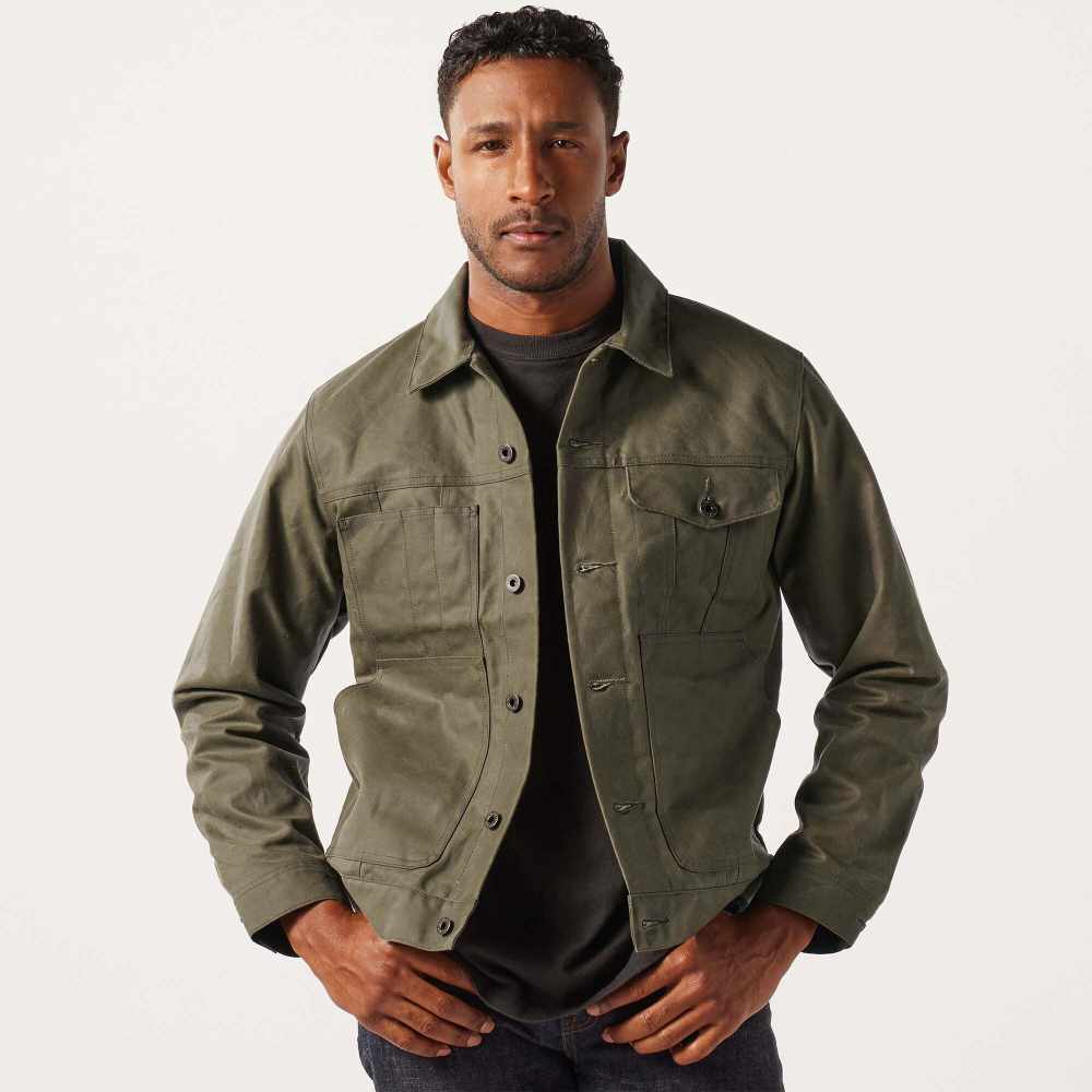 filson tin cloth short lined cruiser jacket military green