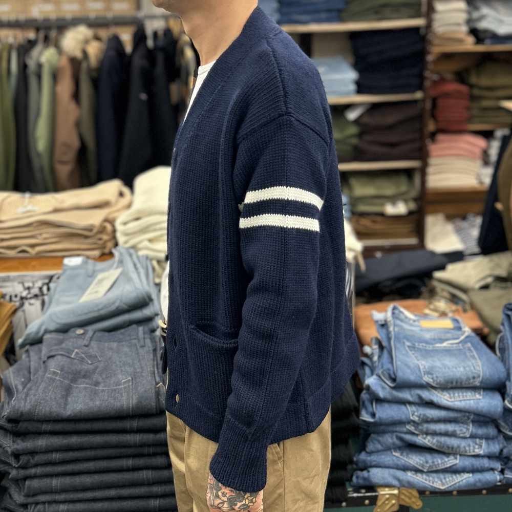 grp college cardigan blue ecru