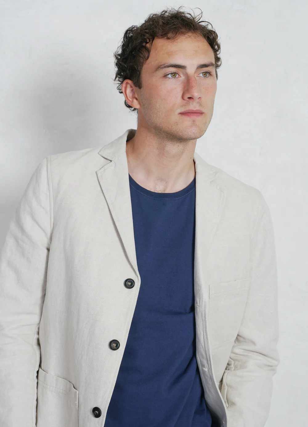 hansen charlie easy three button blazer natural flax