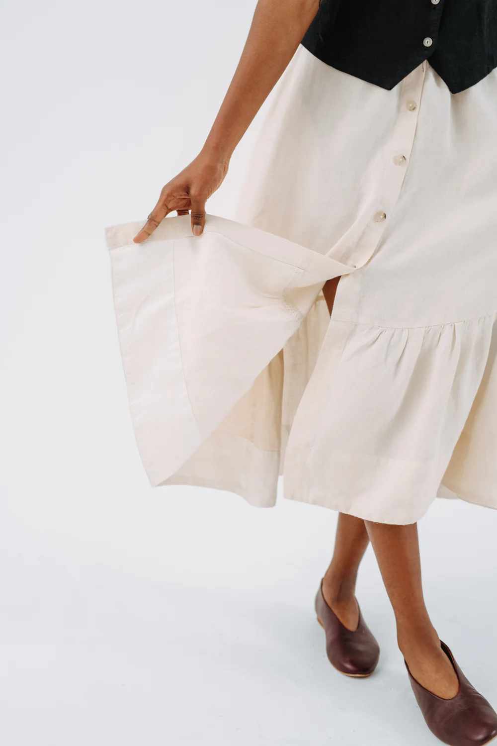 son de flor button down skirt hemp milky white