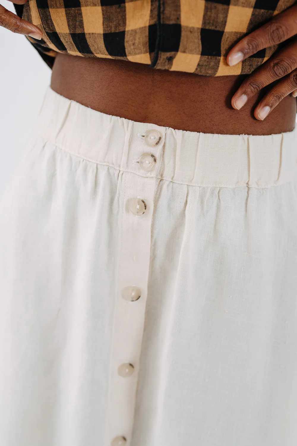 son de flor button down skirt hemp milky white